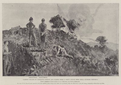 プレトリア郊外の40ポンドのボーア砲弾からのフランスとマオン将軍の狭い逃避 作： Henry Charles Seppings Wright